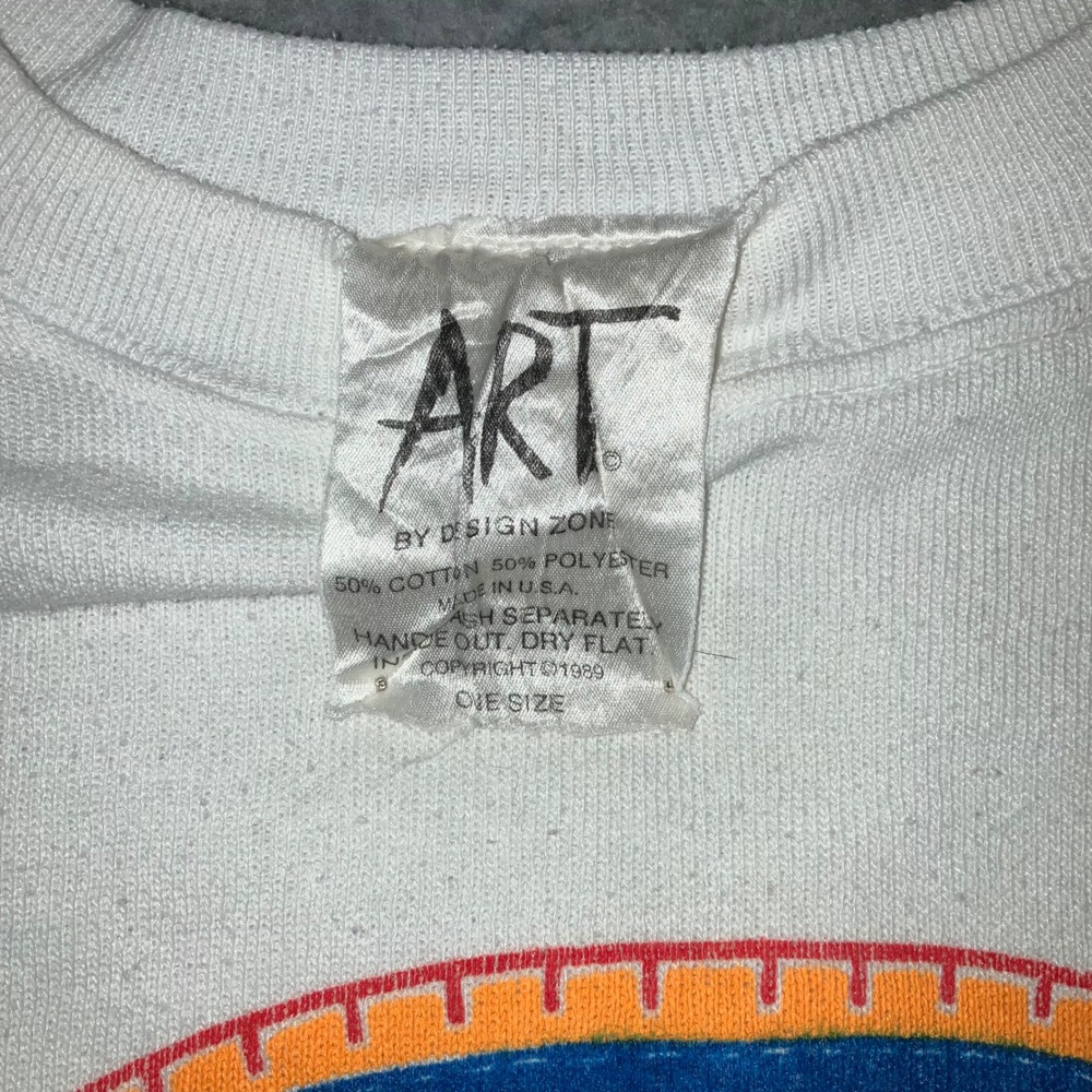 VTG Art By Design Zone Christmas Sweatshirt Womens XL White 80s Peace Tree - Picture 4 of 16